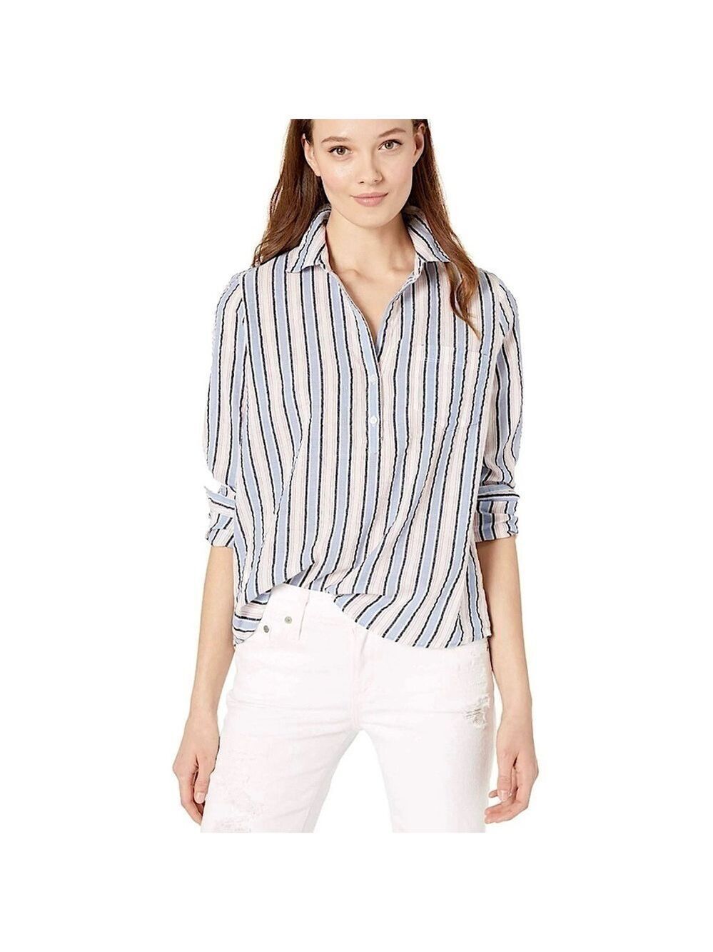 J. Crew Mercantile Seersucker Popover Top